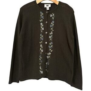 MFA Boston NWT Women’s Size L Olive Green Cotton Blend Beaded Button Up Cardigan